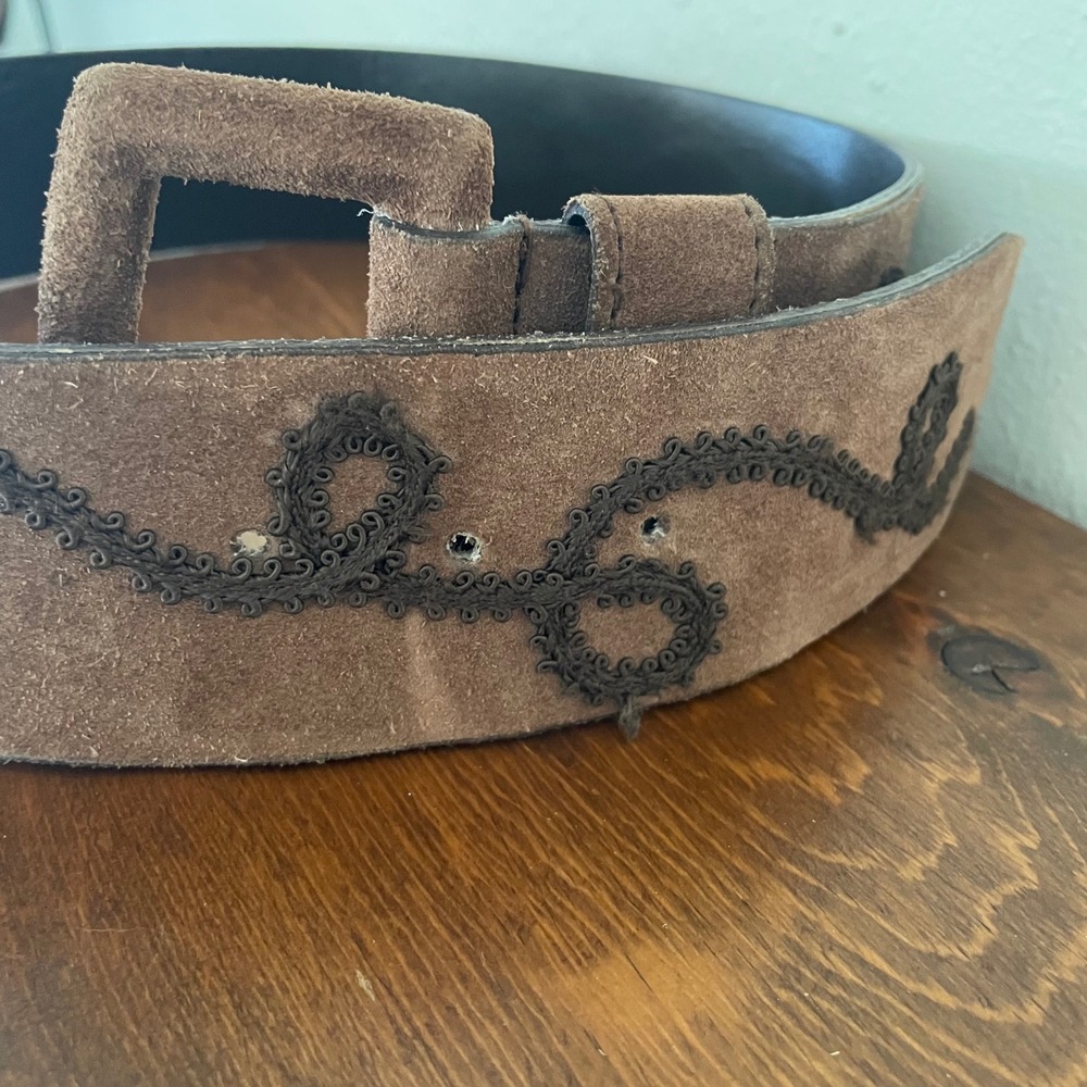 Vintage MAX MARA Belt Microsuede Embroidered Loop Design Wide Big Buckle *READ - Picture 6 of 15